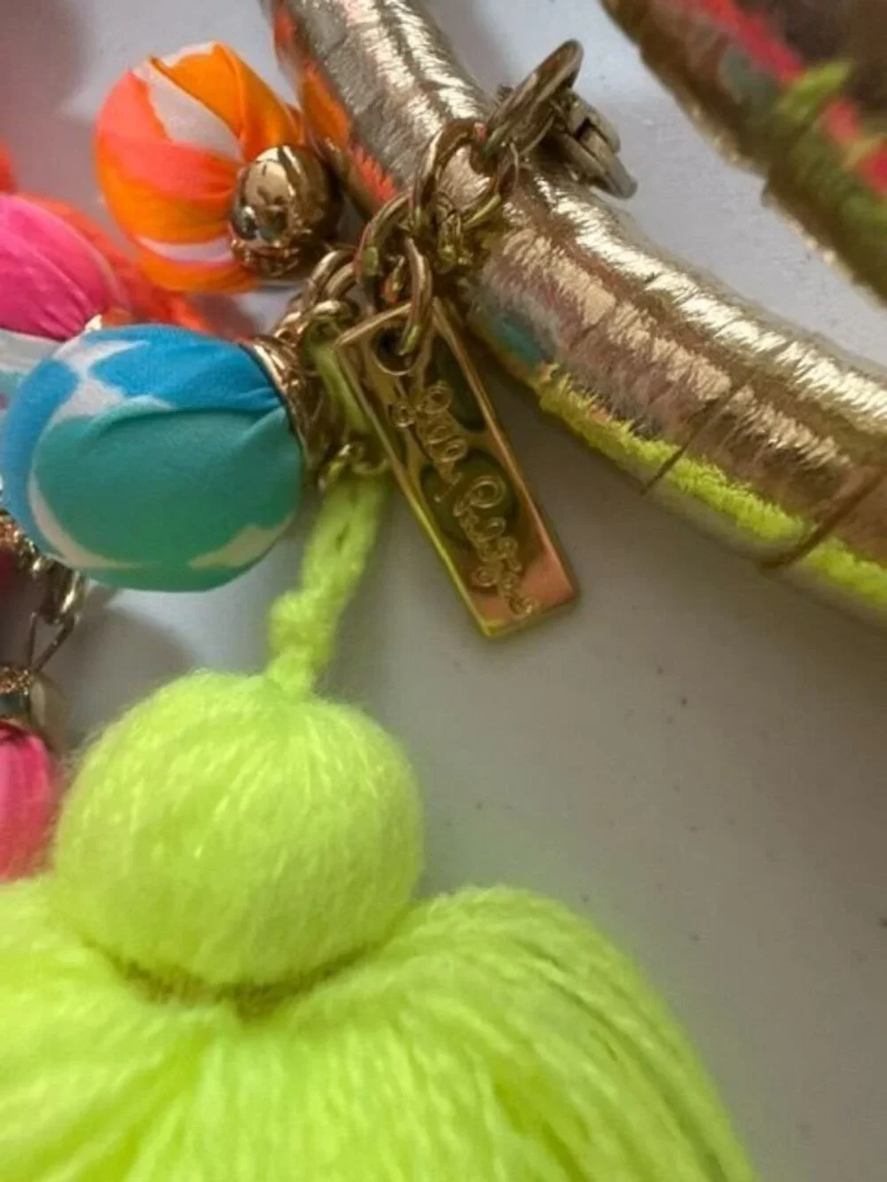 Lilly Pulitzer RIVIERA Woven Straw Tote Bag Rolled Gold Handles & Tassel Charm - Picture 12 of 12
